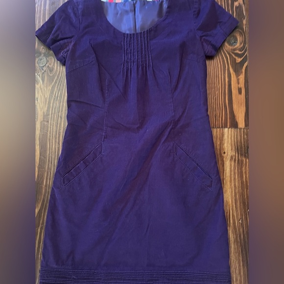 BODEN Dark Purple Corduroy Short Sleeve Dress - Picture 3 of 5